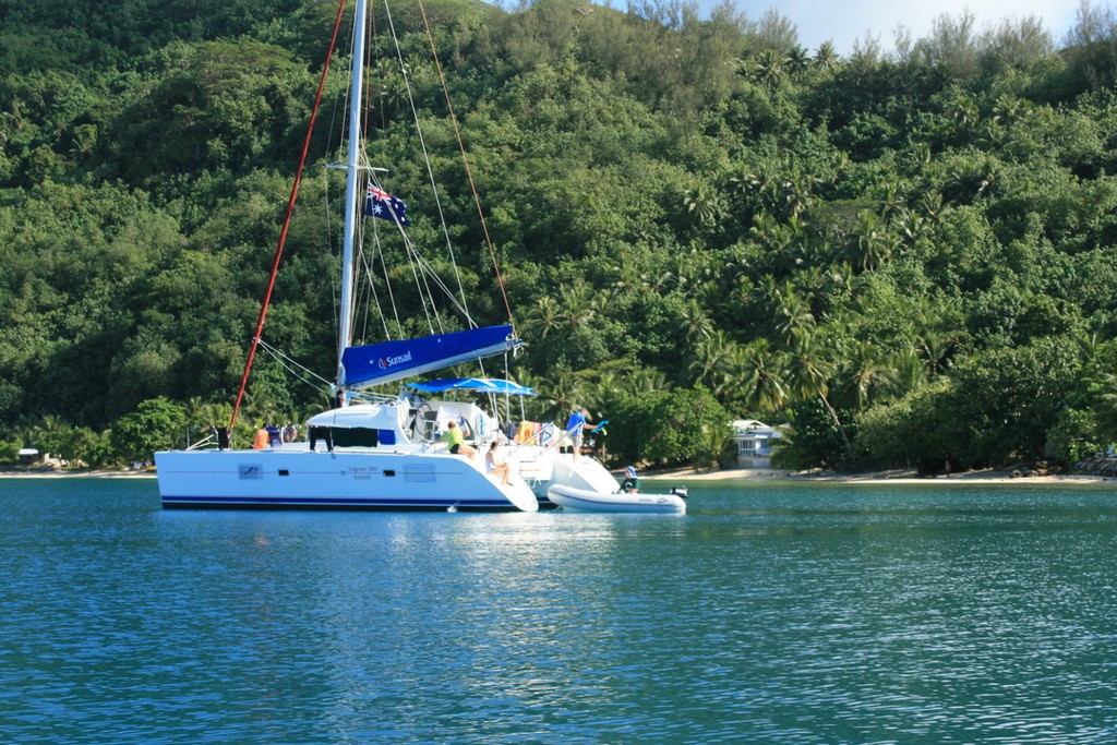 At anchor off Huahine - Tahita Pearl Regatta 2012 © Maggie Joyce - Mariner Boating Holidays http://www.marinerboating.com.au